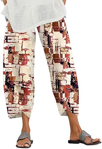 Pamučne posteljine obrezane hlače za žene Ležerne prilike Ležerne prilike ljetne kapri hlače sa džepovima Baggy Boho Comfy pantalone
