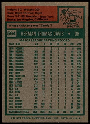 1975 TOPPS 564 Tommy Davis Baltimore Orioles Ex / MT Orioles