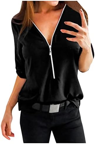 Dame 2023 Dugi rukav šifon V vrat Lounge osnovna bluza Tee jesen ljeto Zip Up Top za tinejdžerke SZ SZ
