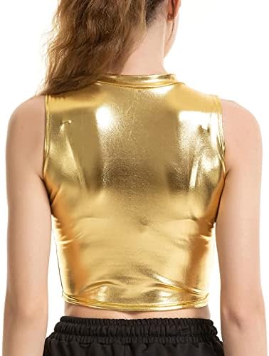 Yoojoo ženski sjajni metalni bez rukava s kratkim rezervoarom na vrhu za rave Party Club Dance 2 zlatno veliko