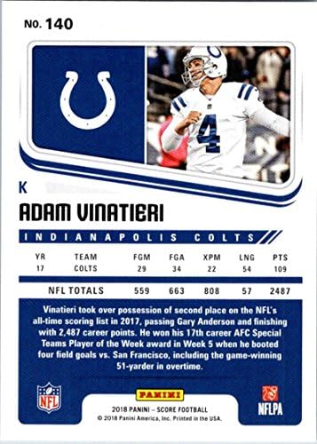 2018 Ocjena 140 Adam Vinatieri Indianapolis Colts Football Card