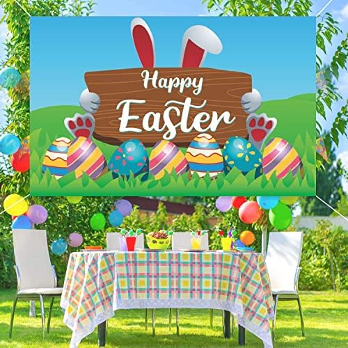 Sretna uskršnja zabava Backdrop banner zeko travnjak jaja Pozadina Uskršnjeg banera za Isusove uskrsne proljetne ukrase