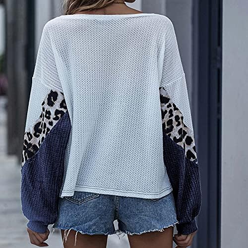 Džemperi za žene modni lagani vrhovi košulja labava Leopardova bluza za spajanje okrugli vrat dugi rukavi vrhovi labavi kroj