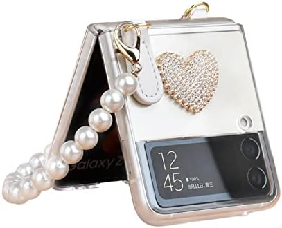 za Galaxy Z Flip 4 Case - slatke futrole za preklopne telefone sa bisernom trakom Love Heart Clear Case za Samsung Z Flip 4 Case 5G