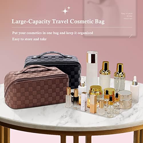 Aniejufi Veliki kapacitet Travel Kozmetičke torbe za šminku za žene PU kožne vodootporne kože Organizator šminke toaletna torba sa