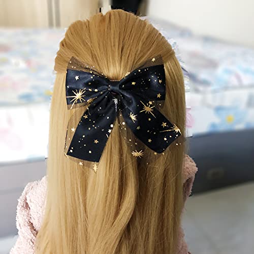 Linayoha 1pcs Shiny Gold Star Black Tulle Clear za kosu dvostruki sloj čista mreža za kosu za kosu za kosu za hairbopske trake Barrette