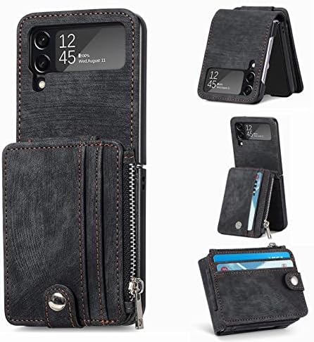 TopFunny Galaxy Z Flip 4 torbica za novčanik sa držačem kartice Retro 2 u 1 odvojivi Zipper Flip novčanik stalak za noge Premium PU