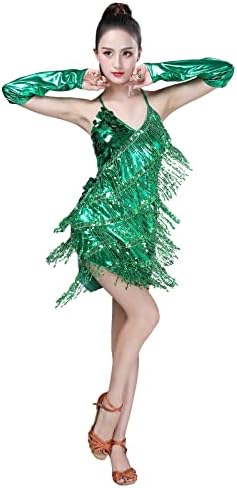 Žene salsa latino plesna haljina Sequin Tassel Fringe Flapper haljina 1920S Gatsby party rumba haljina s dugim operi prstom