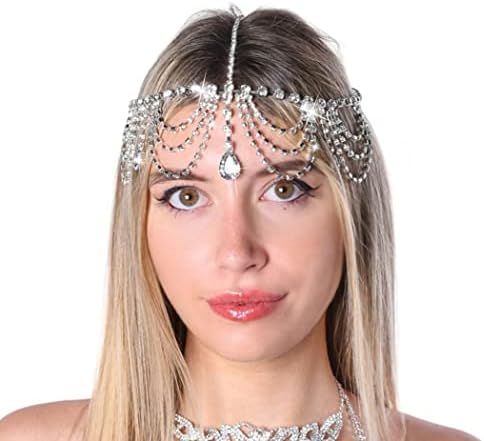 Aularso vjenčani Rhinestone nakit za glavu s resicama za kosu na čelu sa slojevitim pokrivačem za glavu Halloween traka za glavu za