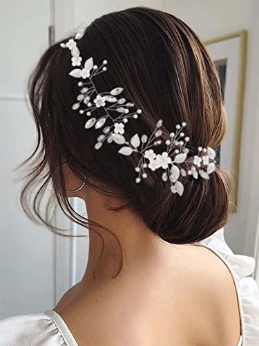 Yean Bride vjenčana traka za glavu Srebrni cvijet Svadbeni Dodaci za kosu biser i list komad za kosu za žene i djevojčice