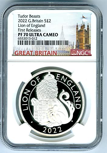 2022 GB S2 £ Velika Britanija Queens Tudor Beasts Lion of England Queen Elizabeth Prva izdanja S2 £ NGC PF70 UCAM