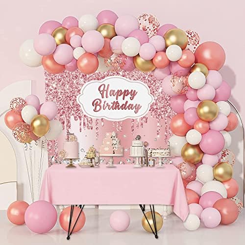 Pink rođendan pozadina stolnjak Kit Pink Happy Birthday Anniversary Party Supplies 2kom