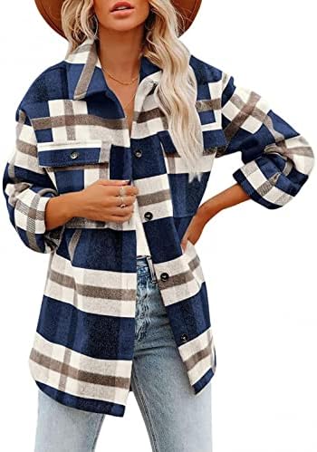 Aihou plairani jakne za žensku modu, ženska ležerna vunena mješavina plaćene tastere s dugim rukavima jakna s dugim rukavima zimski